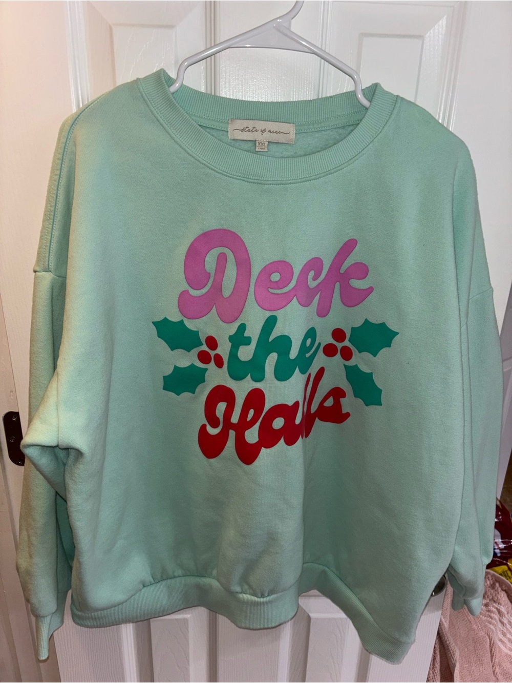 State of Mind Mint Green "Deck the Halls" Holiday Sweatshirt